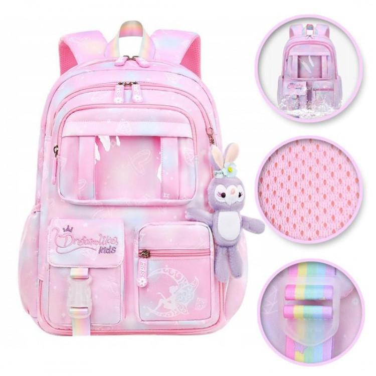 Roza šolski nahrbtnik RAINBOW z obeskom