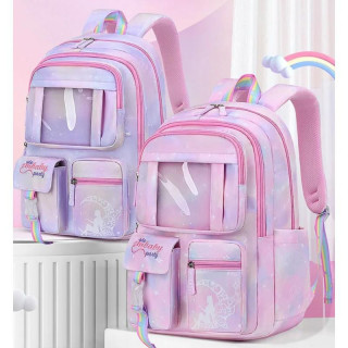 Roza šolski nahrbtnik RAINBOW z obeskom