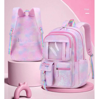 Roza šolski nahrbtnik RAINBOW z obeskom