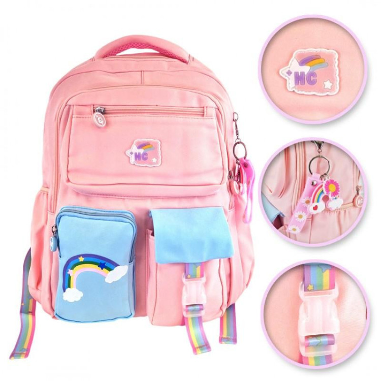 Roza šolski nahrbtnik RAINBOW z žepi