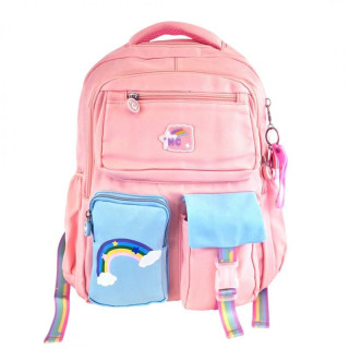 Roza šolski nahrbtnik RAINBOW z žepi