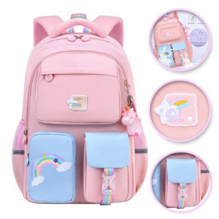 Roza šolski nahrbtnik RAINBOW z žepi