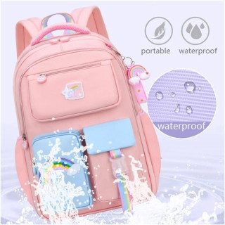 Roza šolski nahrbtnik RAINBOW z žepi