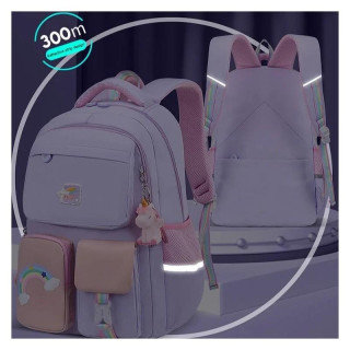 Roza šolski nahrbtnik RAINBOW z žepi