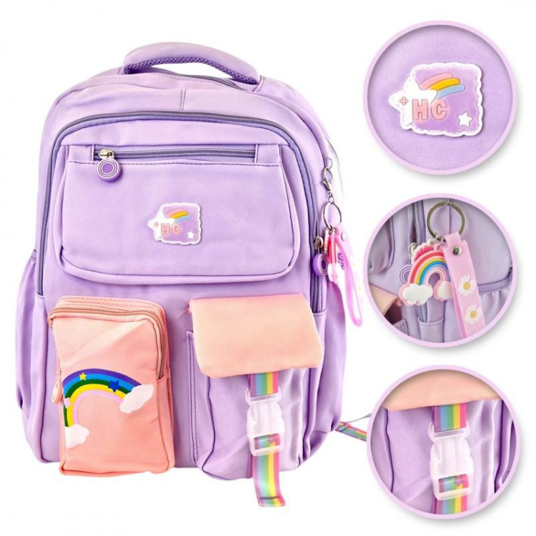 Otroški vijoličen šolski nahrbtnik RAINBOW z žepi