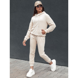 Žametni ženski komplet v ekru barvi