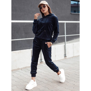 Žametni ženski komplet v temno modri barvi