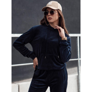 Žametni ženski komplet v temno modri barvi