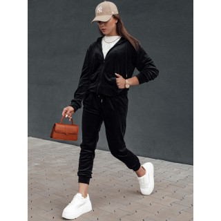 Žametni ženski komplet v črni barvi