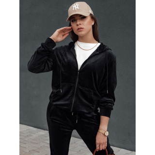 Žametni ženski komplet v črni barvi