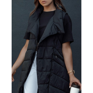 Dolg ženski telovnik v črni barvi