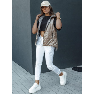 Bež prešit brezrokavnik s kapuco