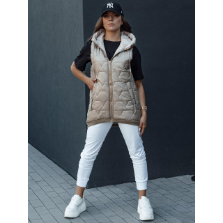 Bež puhast brezrokavnik s kapuco