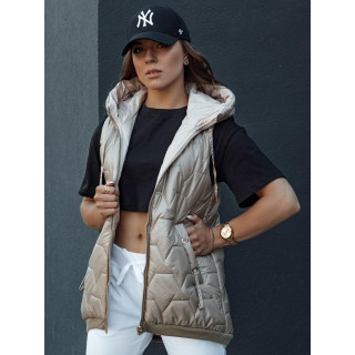 Bež puhast brezrokavnik s kapuco