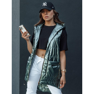 Zelen dolg ženski brezrokavnik s prešitimi elementi