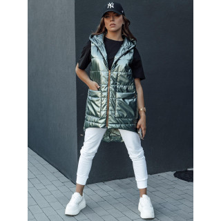 Zelen dolg ženski brezrokavnik s prešitimi elementi