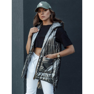 Dolg ženski telovnik v temno sivi barvi