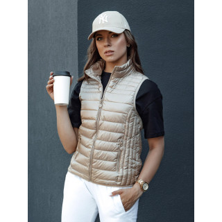 Ženski kratek bež brezrokavnik s stoječim ovratnikom