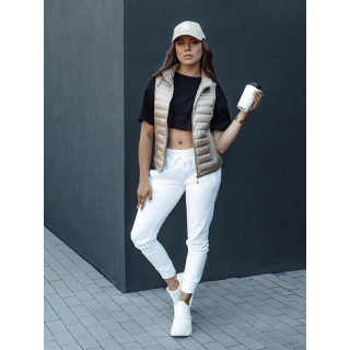 Ženski kratek bež brezrokavnik s stoječim ovratnikom