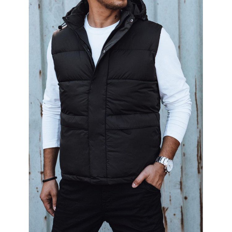 Moški prešit brezrokavnik v črni barvi