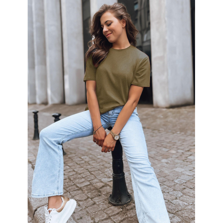 Olivna ženska majica s kratkimi rokavi