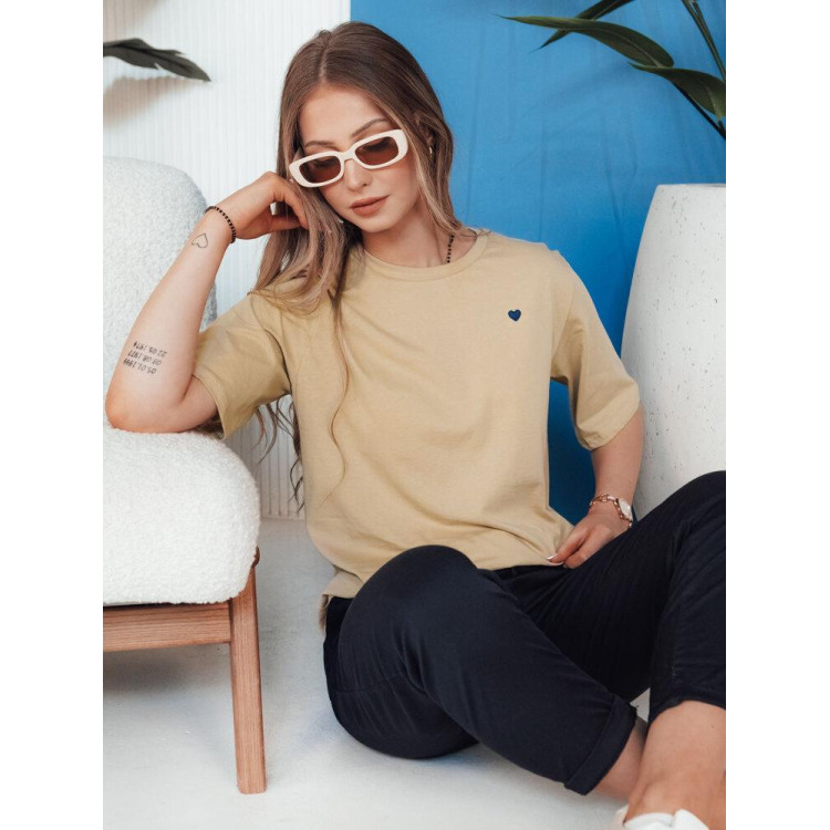 Ženska ohlapna bež majica s srčkom