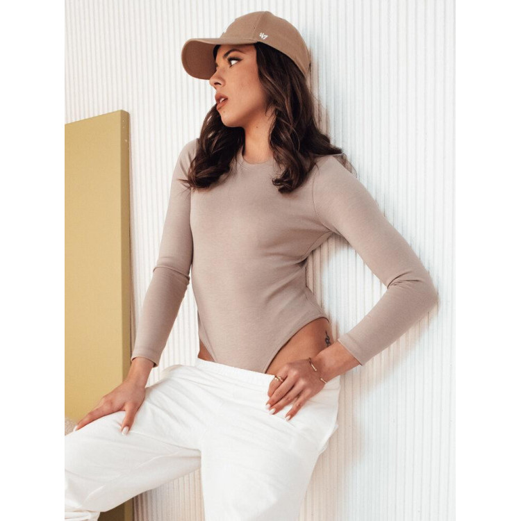 Ženski bež osnovni bodi z dolgimi rokavi