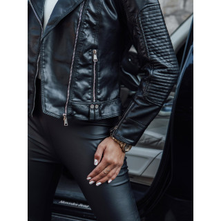 Črna usnjena jakna s prešitimi elementi