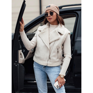 Ženski bel brezrokavnik iz semiša s krznom