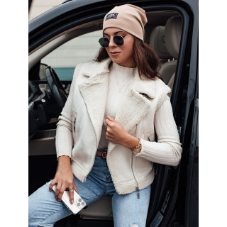 Ženski bel brezrokavnik iz semiša s krznom