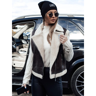 Coffee ženski brezrokavnik iz semiša s krznom