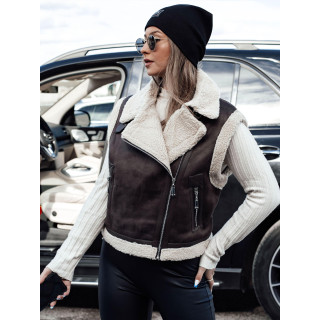 Coffee ženski brezrokavnik iz semiša s krznom