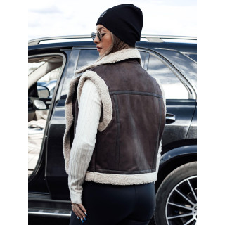 Coffee ženski brezrokavnik iz semiša s krznom