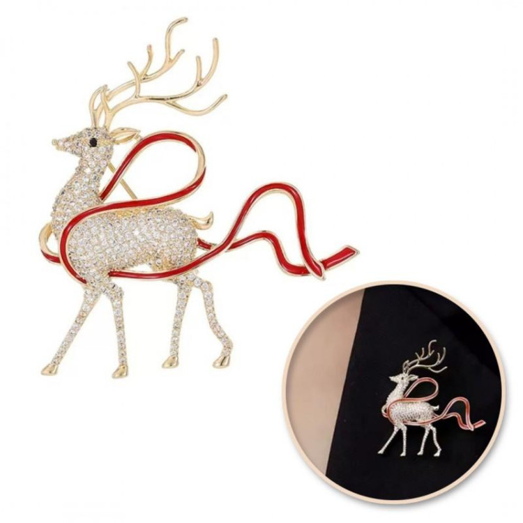 Okrasna broška jelenček s cirkoni