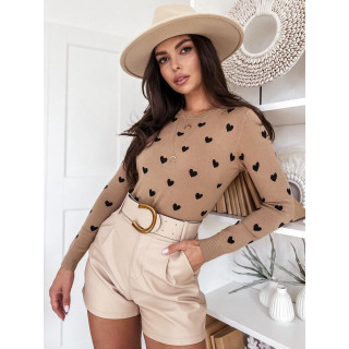 Ženski rjav pulover s srčki MY2050