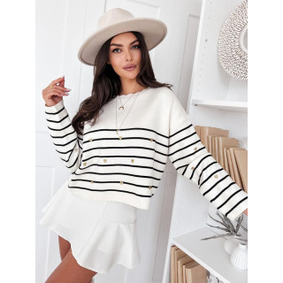 Črtast črno-bel pulover s srčki MY2026