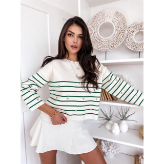 Zeleno-bel črtast pulover s srčki MY2027