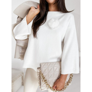Ženski bel oversized pulover s čopom MY2006