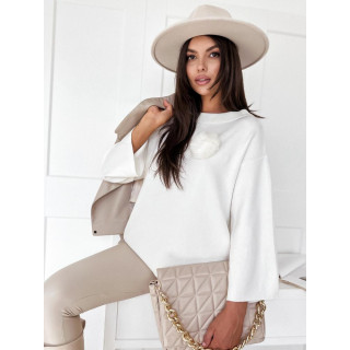 Ženski bel oversized pulover s čopom MY2006