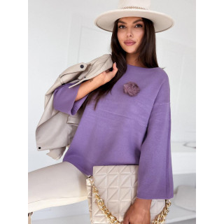 Vijoličen ženski oversized pulover s čopom MY2010