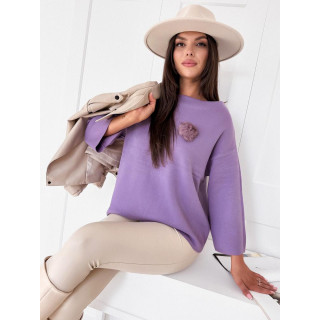 Vijoličen ženski oversized pulover s čopom MY2010