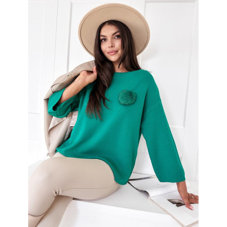 Ženski zelen oversized pulover s čopom MY2008