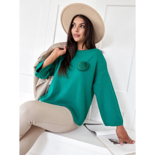 Ženski zelen oversized pulover s čopom MY2008