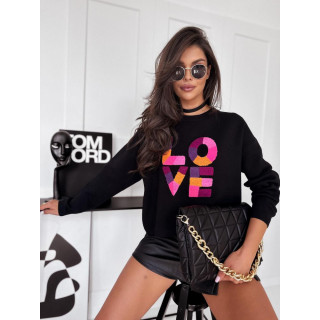 Črn ženski oversized pulover z napisom LOVE MY1982
