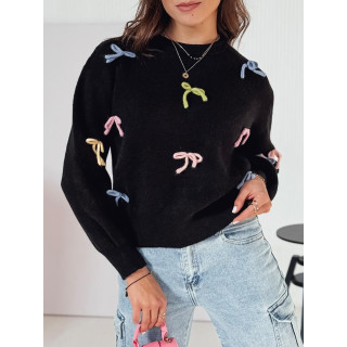Ženski črn pulover s pisanimi pentljami MY2358