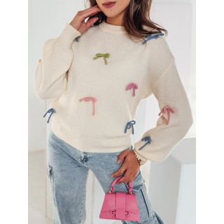 Bež ženski pulover s pisanimi pentljami MY2357