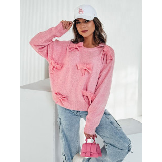 Roza ženski oversized pulover s pentljami MY2355