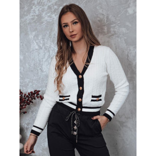 Bel pulover z gumbi in kontrastno obrobo MY2365