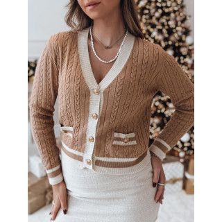 Rjav pulover z gumbi in kontrastno obrobo MY2369