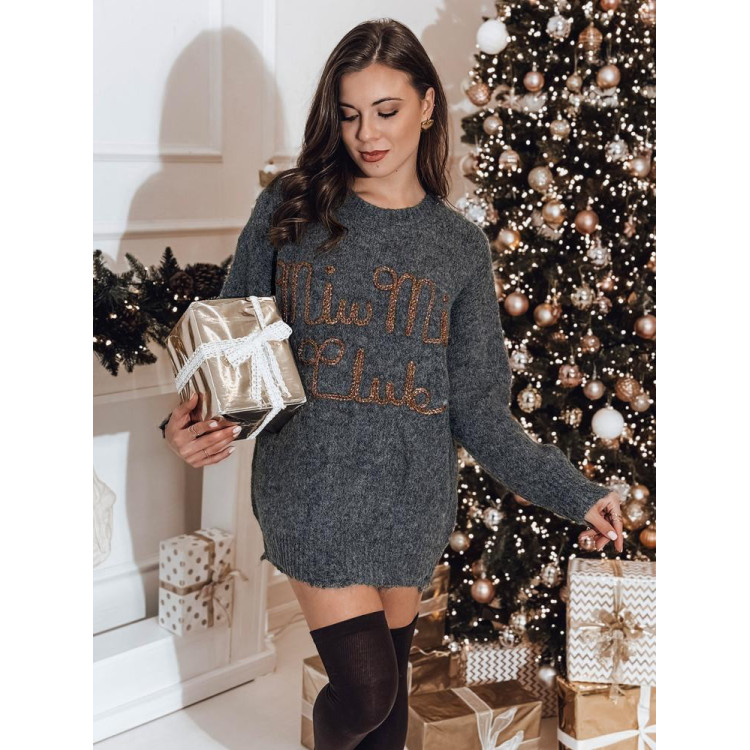 Temno siv ženski pulover z napisom MY2348